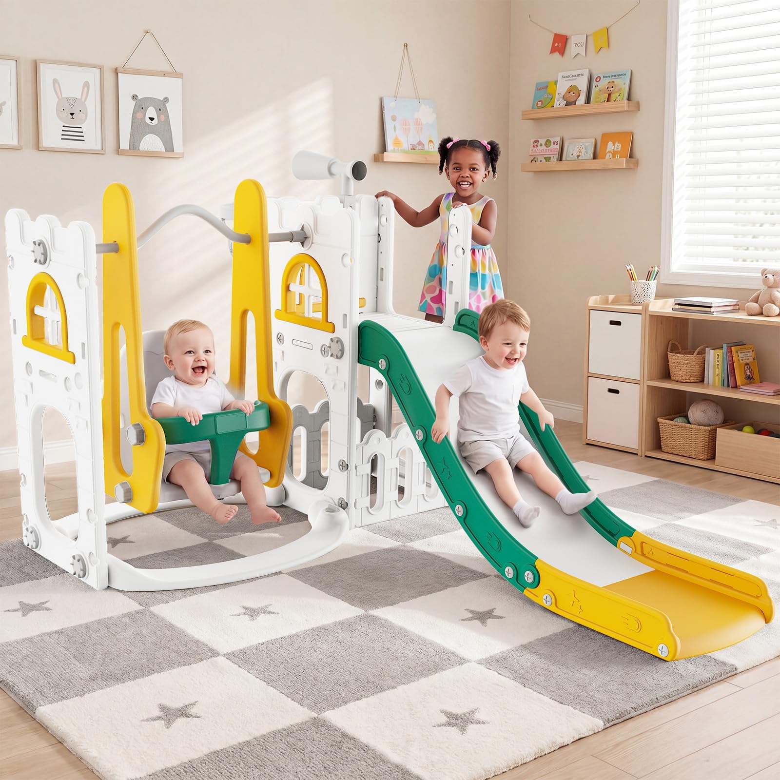 Basketball Hoop Kids Indoor - 7 in 1 Toddler Slide And