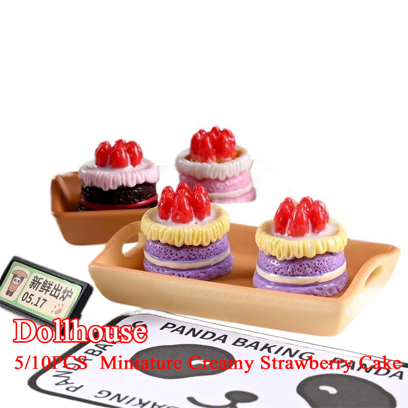 Kids Toys Home - 5/10PCS Dollhouse Miniature Simulation Cream Strawberry