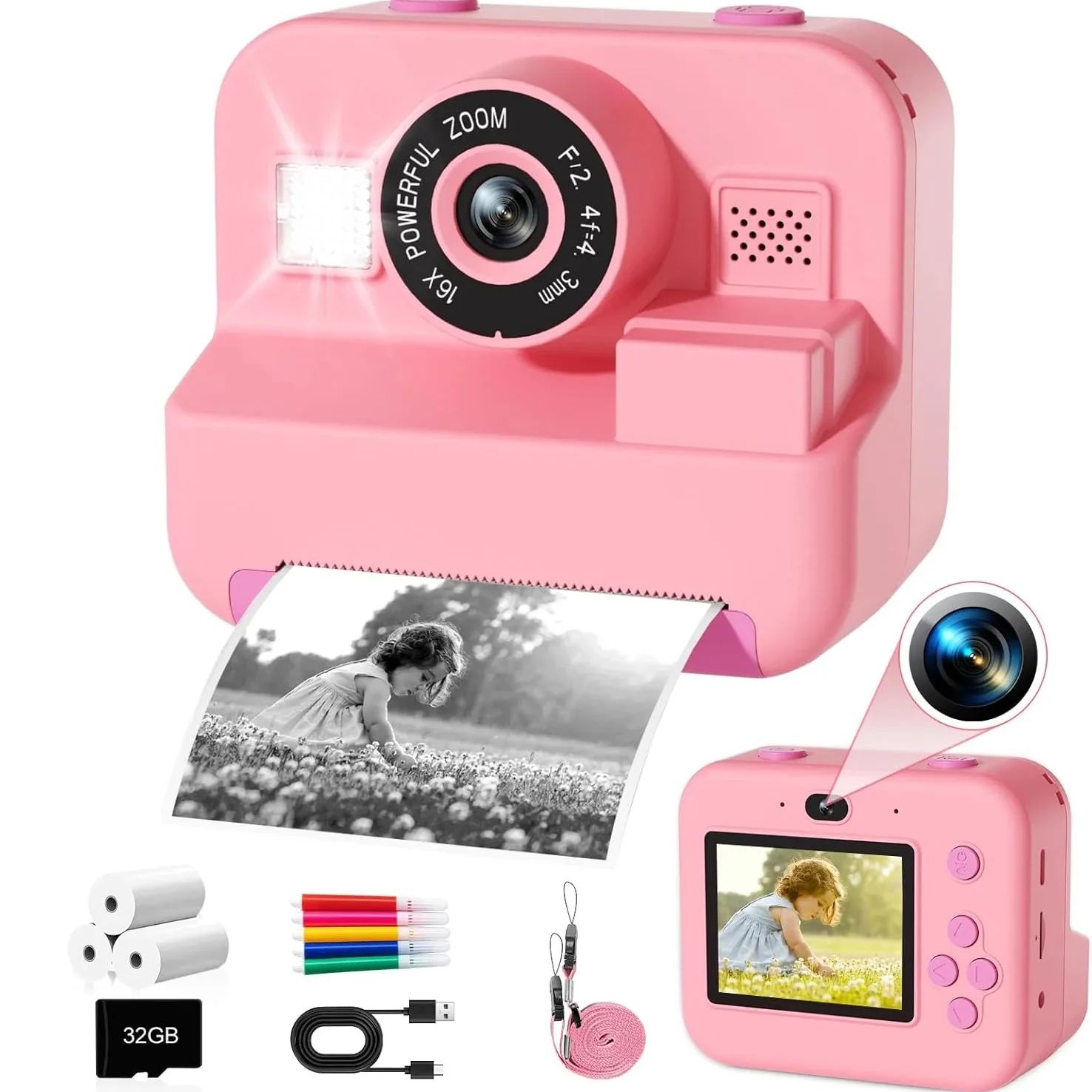 Kids Toys Top View - newInstant Print Camera With 32G Card