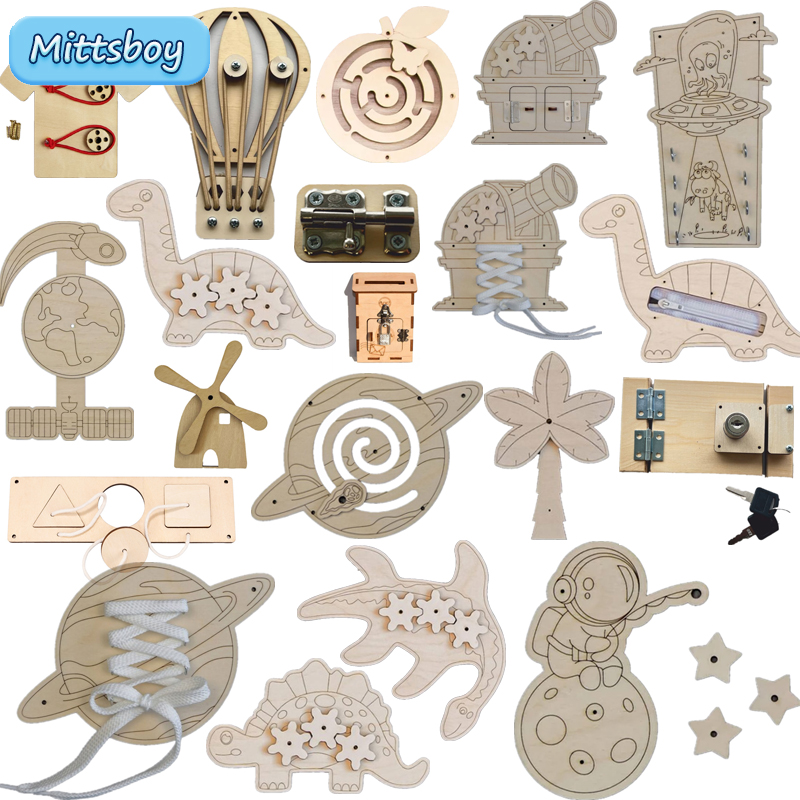 Kids Zipper Toys - Montessori Busy Board Accessories Wooden Toys