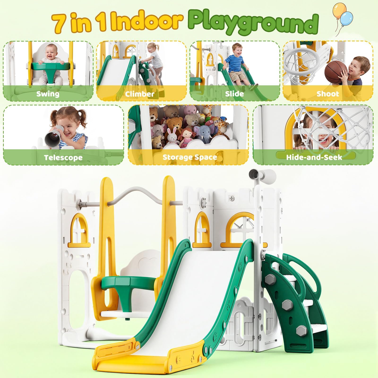 7 in 1 Toddler Slide And Swing - Basketball Hoop Kids Indoor 评论和价格