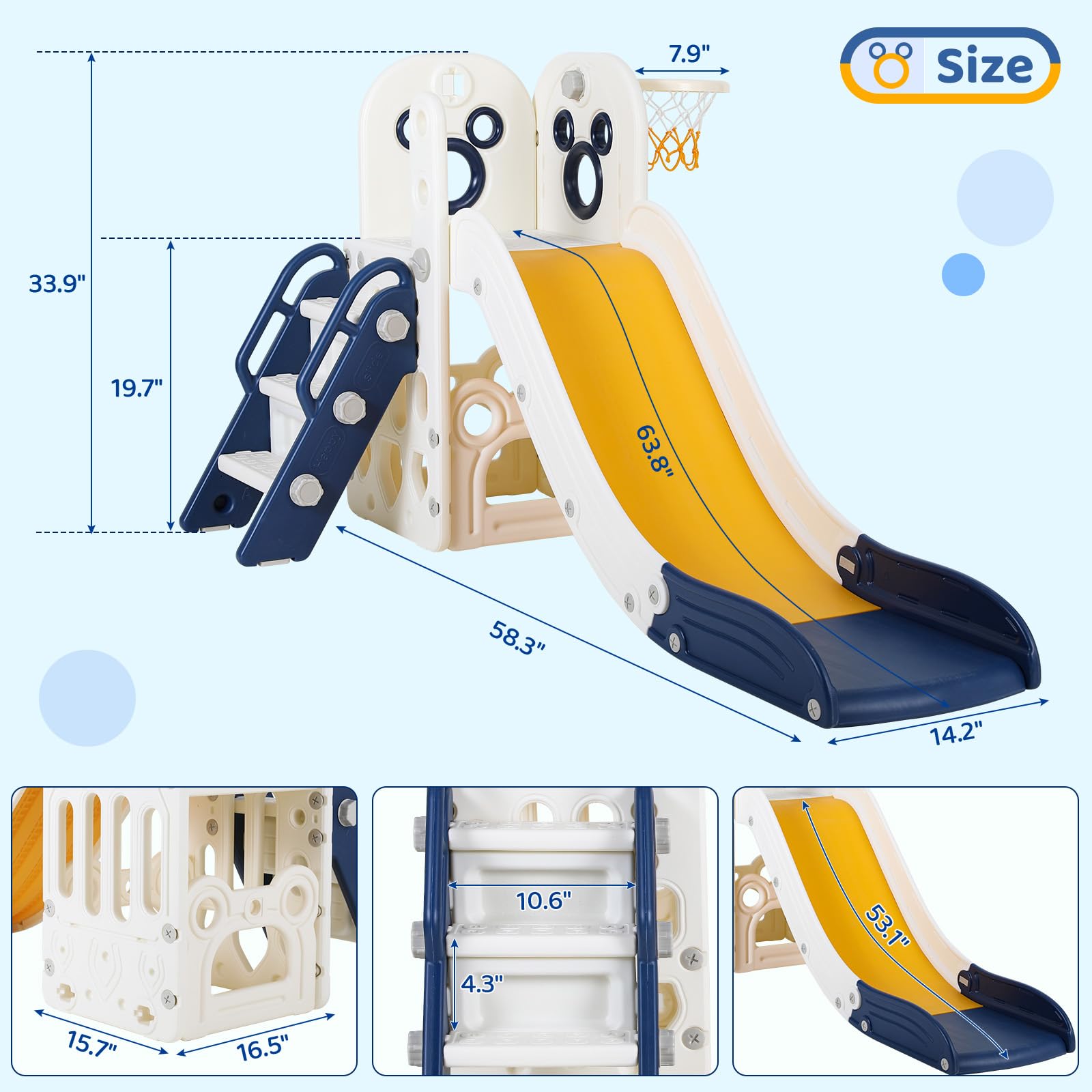 6 in 1 Toddler Slide Playset,  - Basketball Hoop Kids Indoor 评论和价格