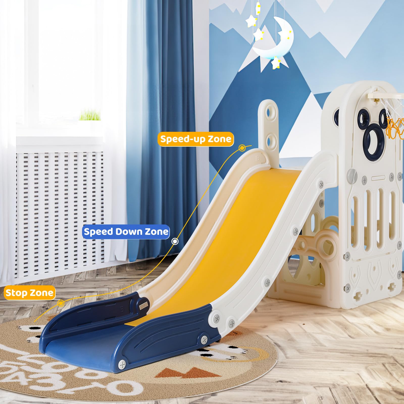 6 in 1 Toddler Slide Playset,  - Basketball Hoop Kids Indoor 评论和价格