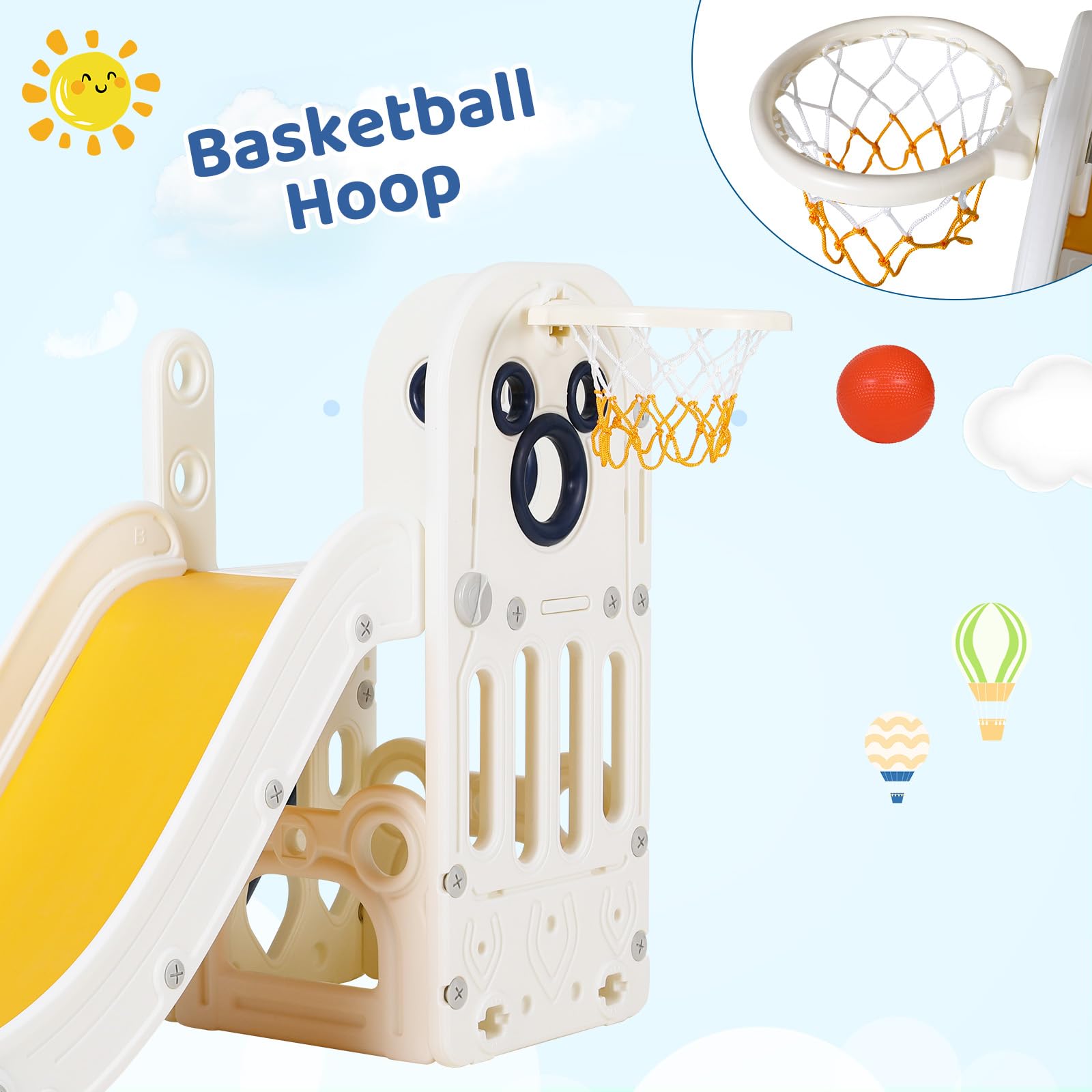 6 in 1 Toddler Slide Playset,  - Basketball Hoop Kids Indoor 评论和价格