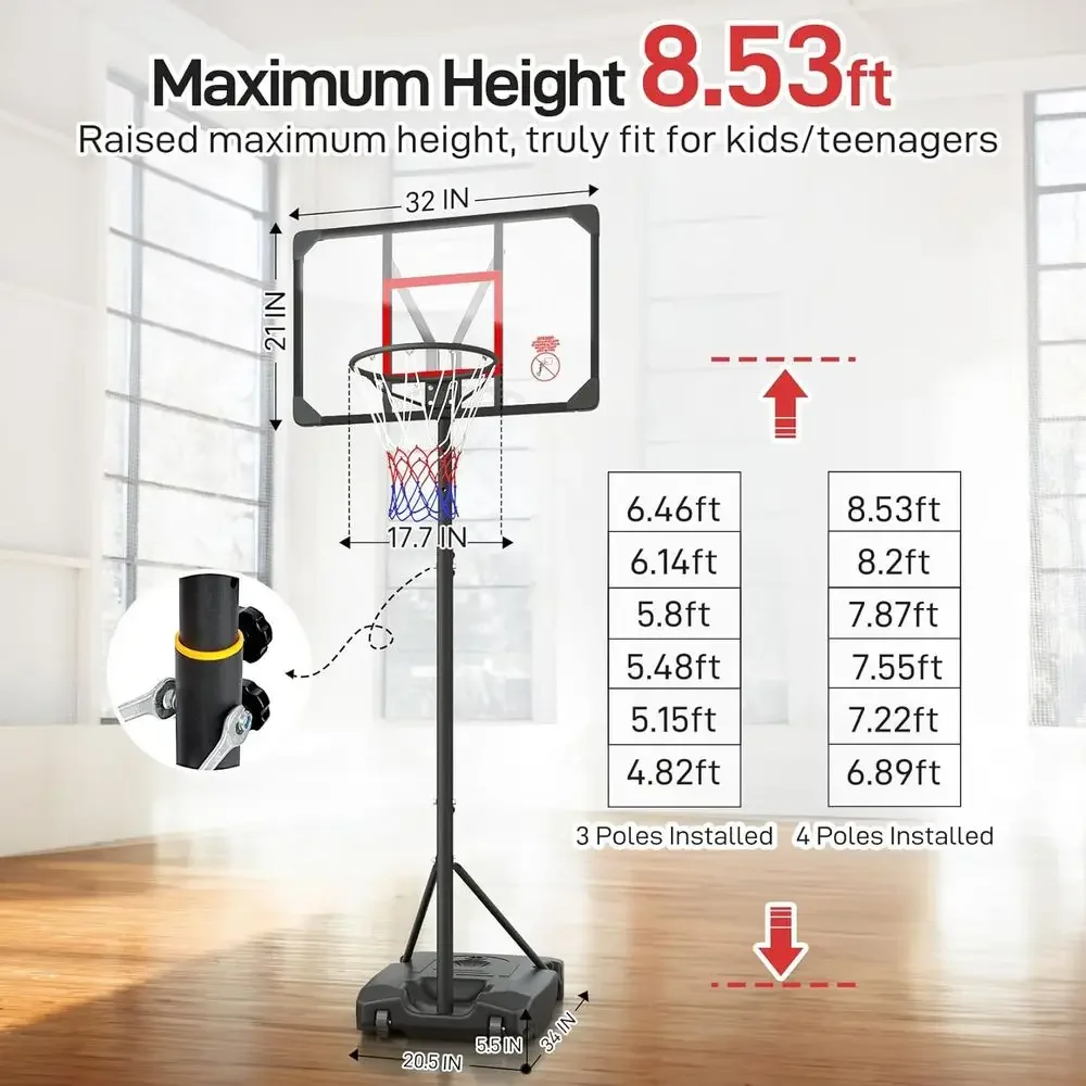 Adjustable Height Portable Bas - Basketball Hoop Kids Indoor 评论和价格