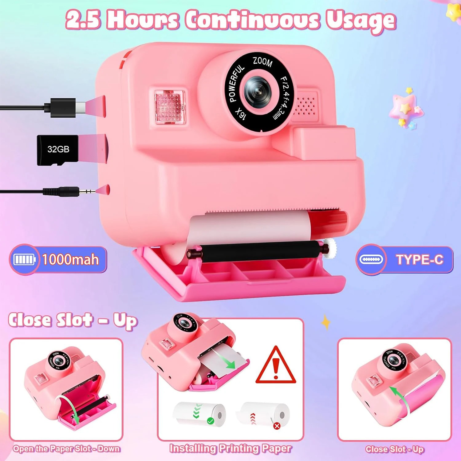 newInstant Print Camera With 3 - Kids Toys Top View 评论和价格