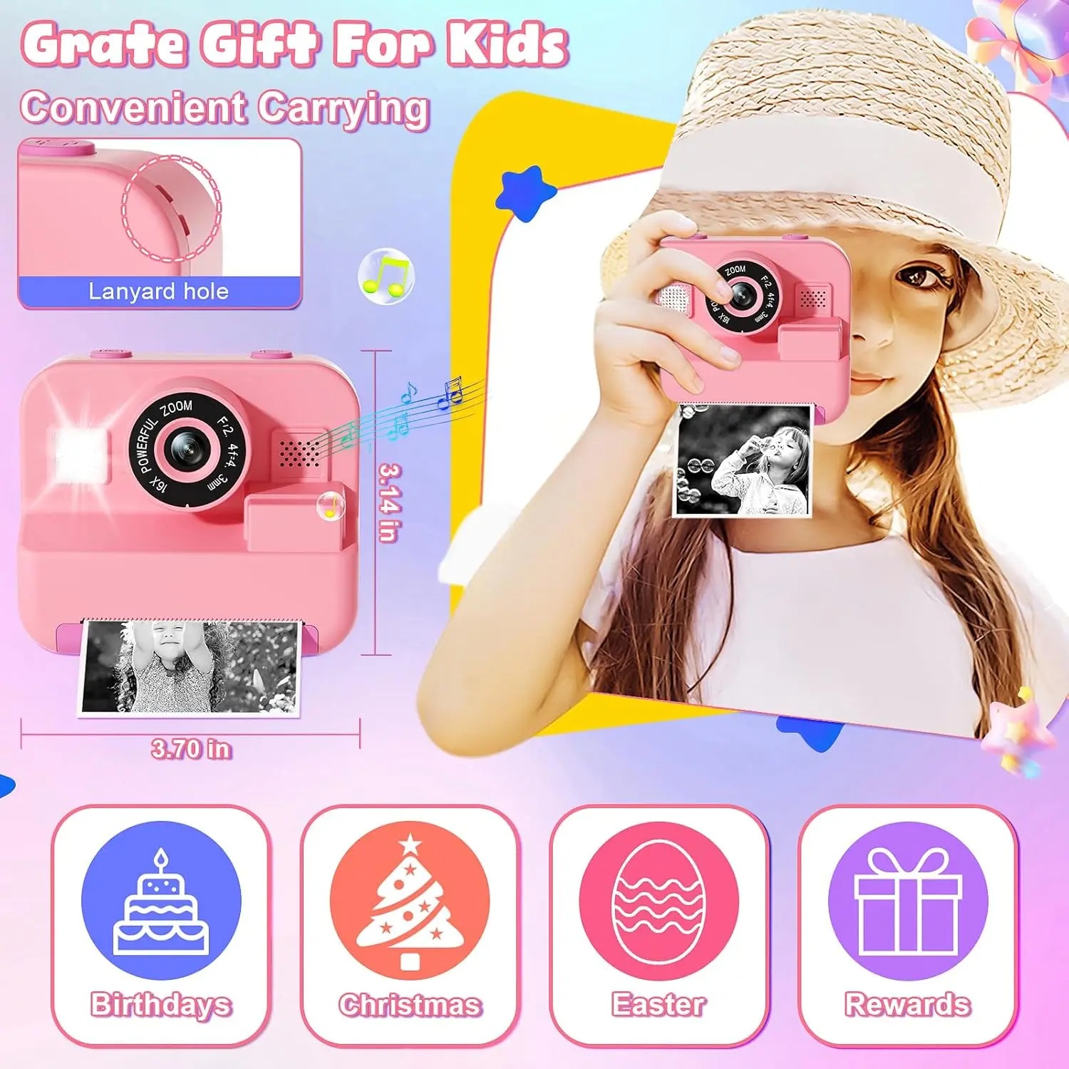 newInstant Print Camera With 3 - Kids Toys Top View 评论和价格