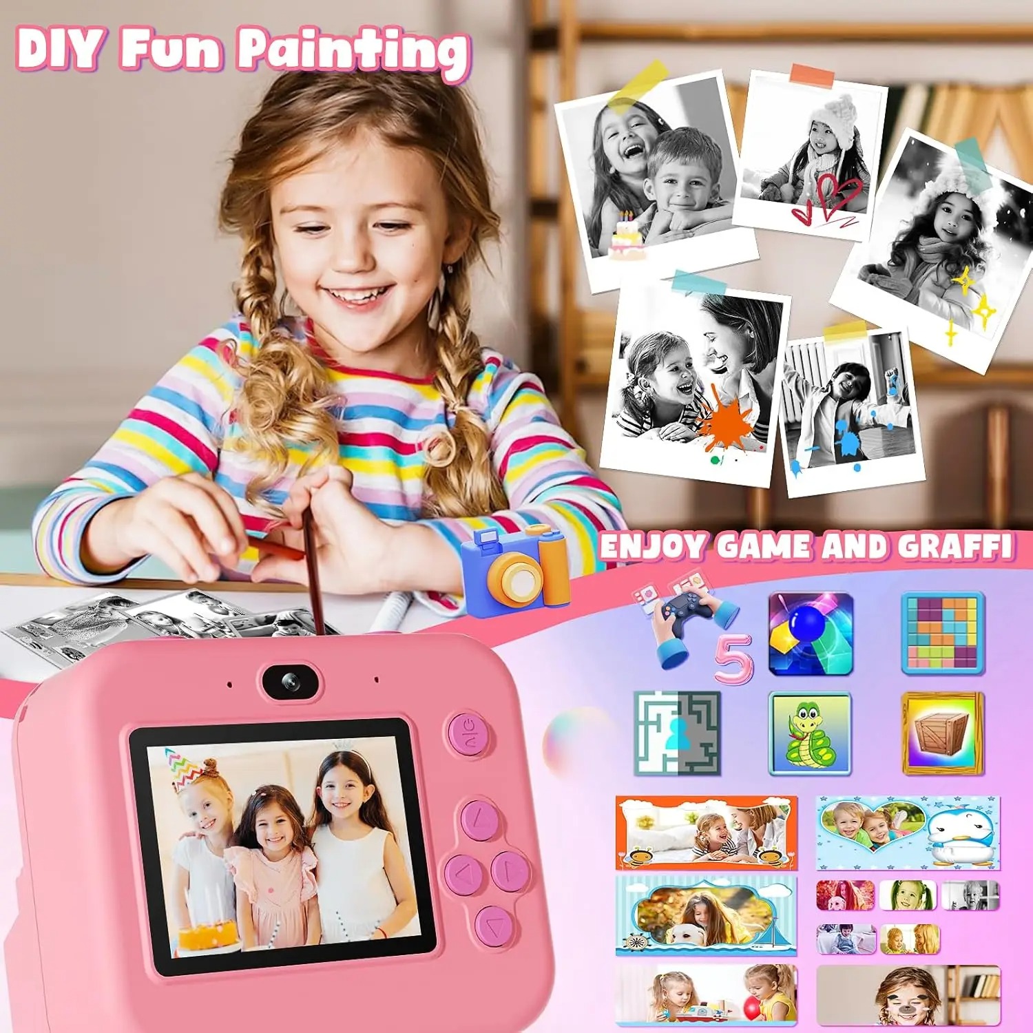 newInstant Print Camera With 3 - Kids Toys Top View 评论和价格